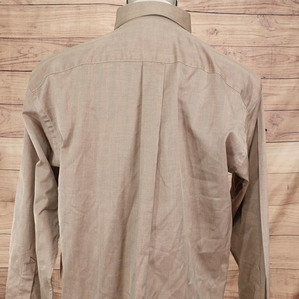 Jos. A. Bank Shirt Mens M Beige Herringbone Long Sleeve Button-Up Cotton Pocket - Picture 5 of 7